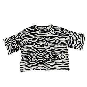 Grayson Threads Zebra Print Black White Short‎ Sleeve Crop Top Large 100% Cotton